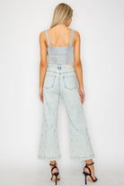 Jewel Embellished High Rise Cropped Palazzo Jeans