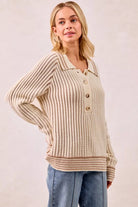Half Button Ribbed Two Tone Sweater