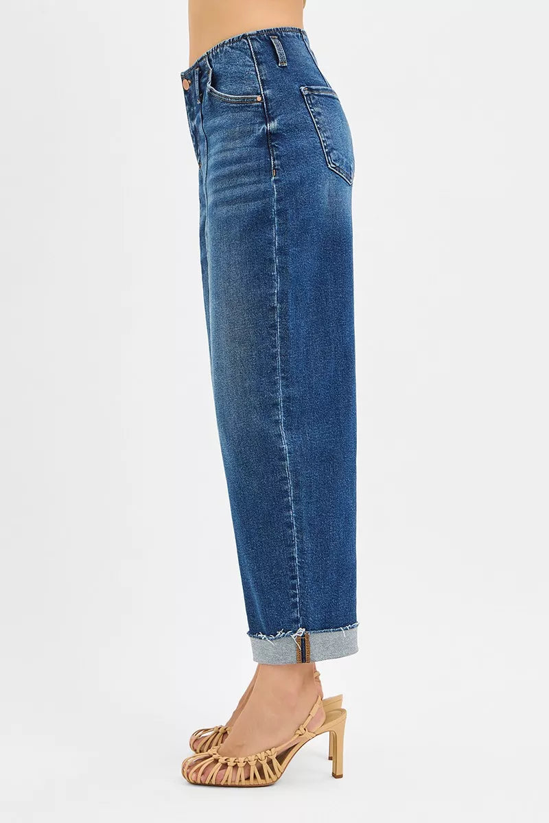 High Rise Fit Barrel Cuffed Jeans