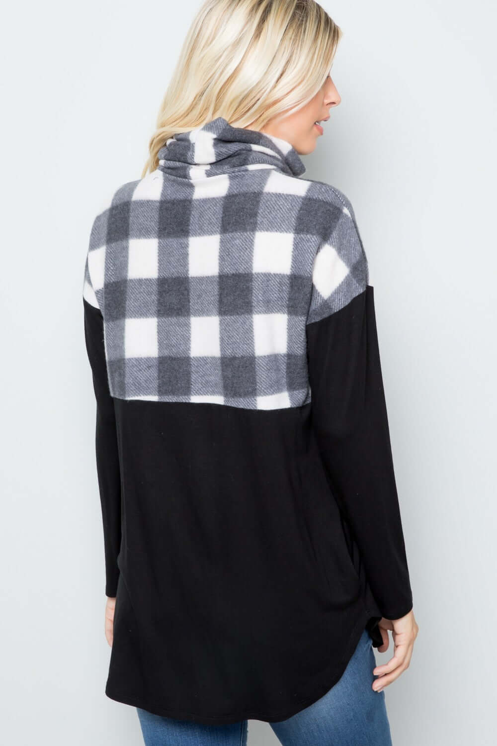 Plaid Turtleneck Long Sleeve Blouse