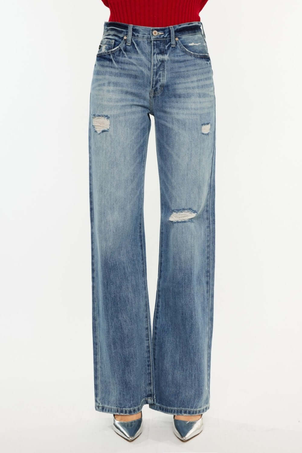 Distressed High Waist Bootcut Jeans