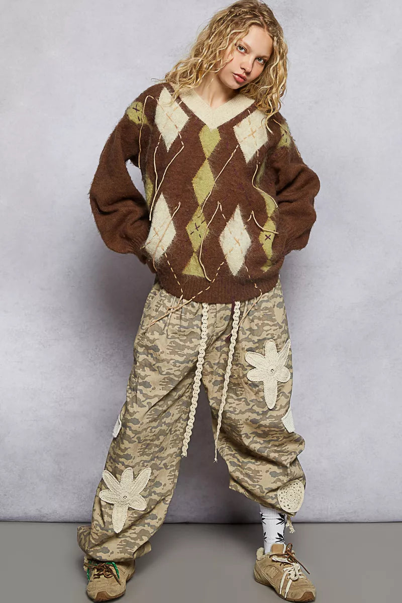 Argyle Pattern Mohair Sweater