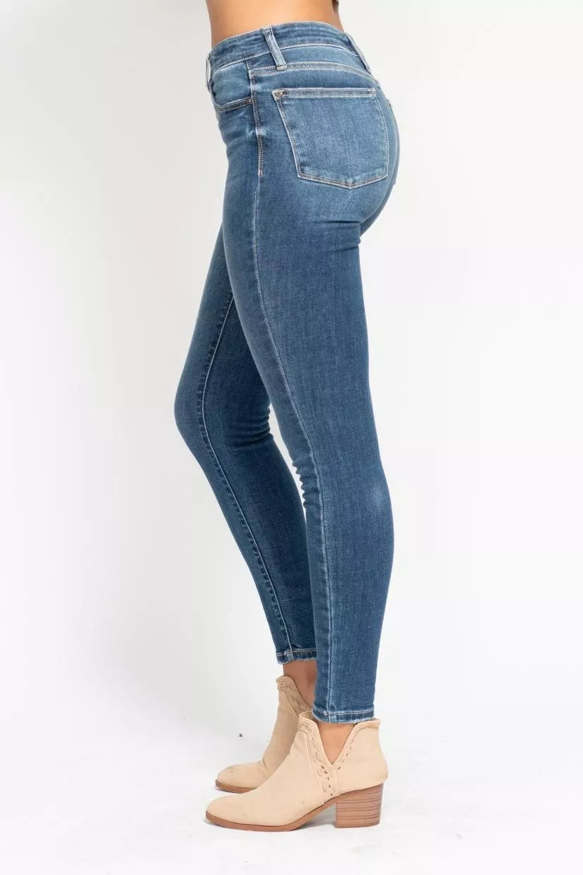 High Rise Button Fly Skinny Jeans