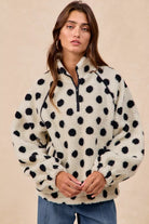 Polka Dot Sherpa Half Zip Up Top