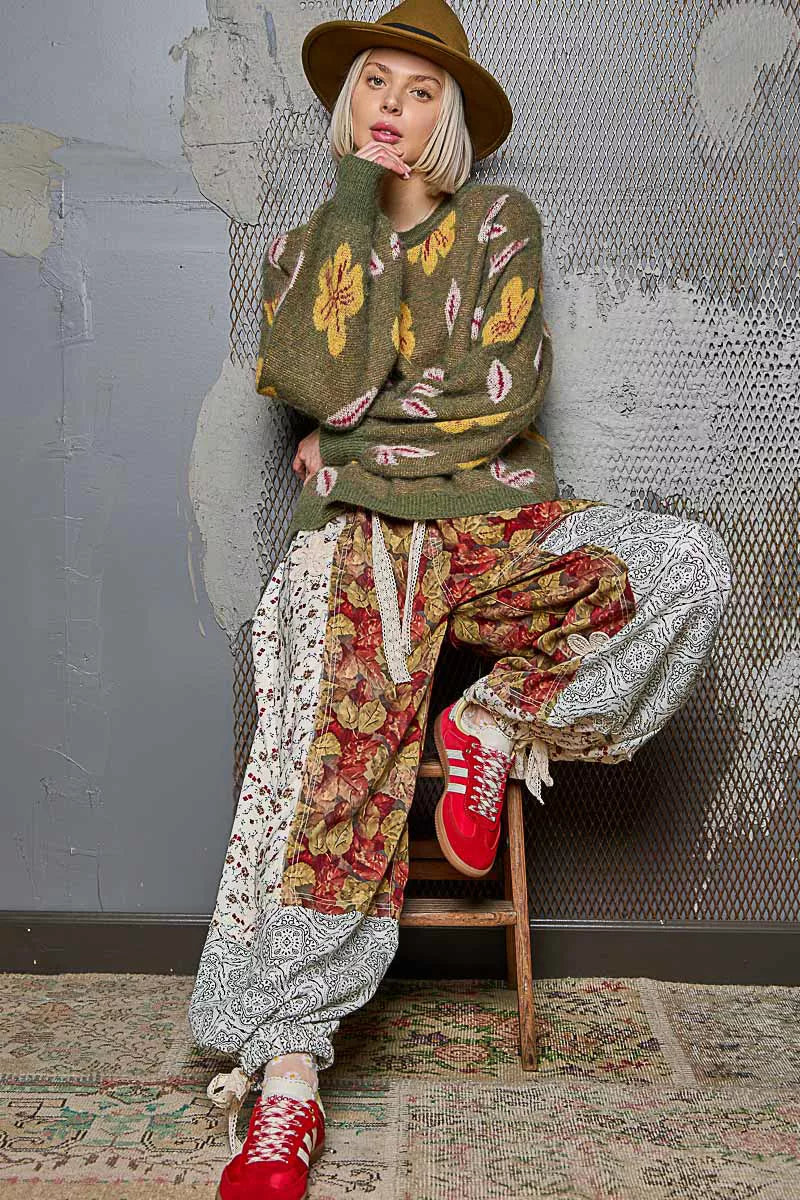 Floral Pattern Balloon Sleeve Sweater