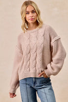 Cable Knit Sweater with Shoulder Braid Detail