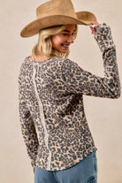 Leopard Print Washed Waffle Thermal Top