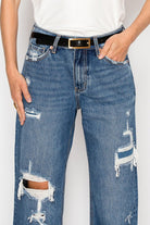 High Rise Distressed Straight Leg Jeans