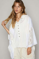 Frayed Edge Half Button Knit Top