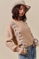 Plaid Tape Lace Up Ribbed Sweater