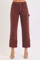 High Rise Wide Straight Cuffed Patch Jeans