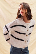 Striped Soft Touch Button Cardigan