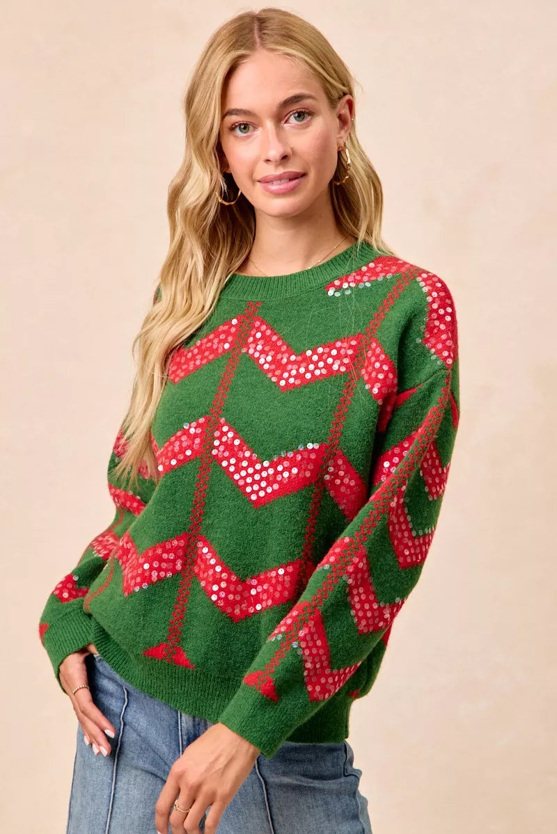 Chevron Sequins Detail Sweater