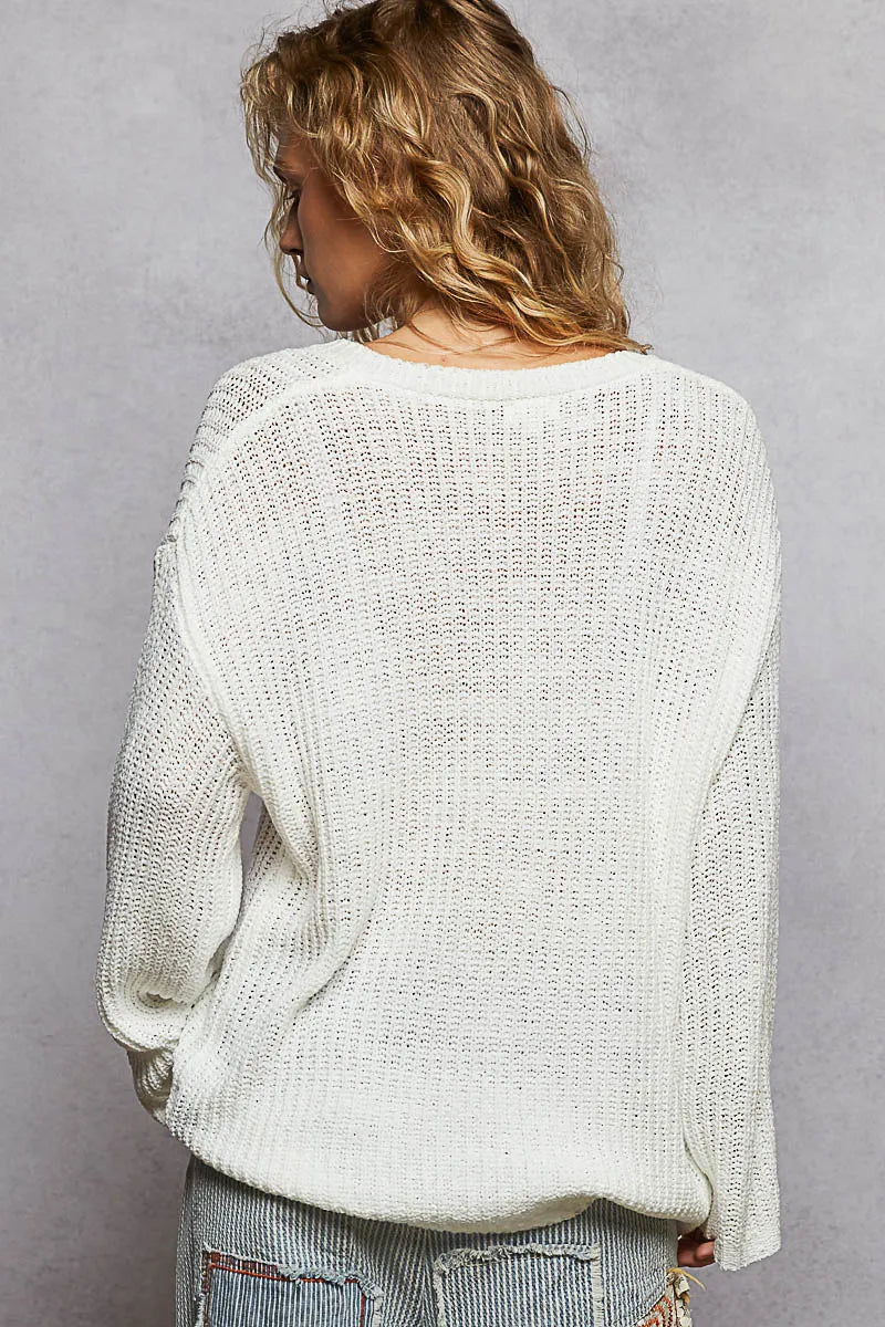 Oversized V-Neck Knit Top