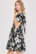 Two Tone Floral Print Babydoll Dress