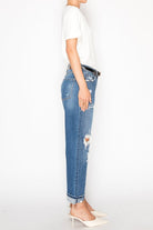 High Rise Distressed Straight Leg Jeans