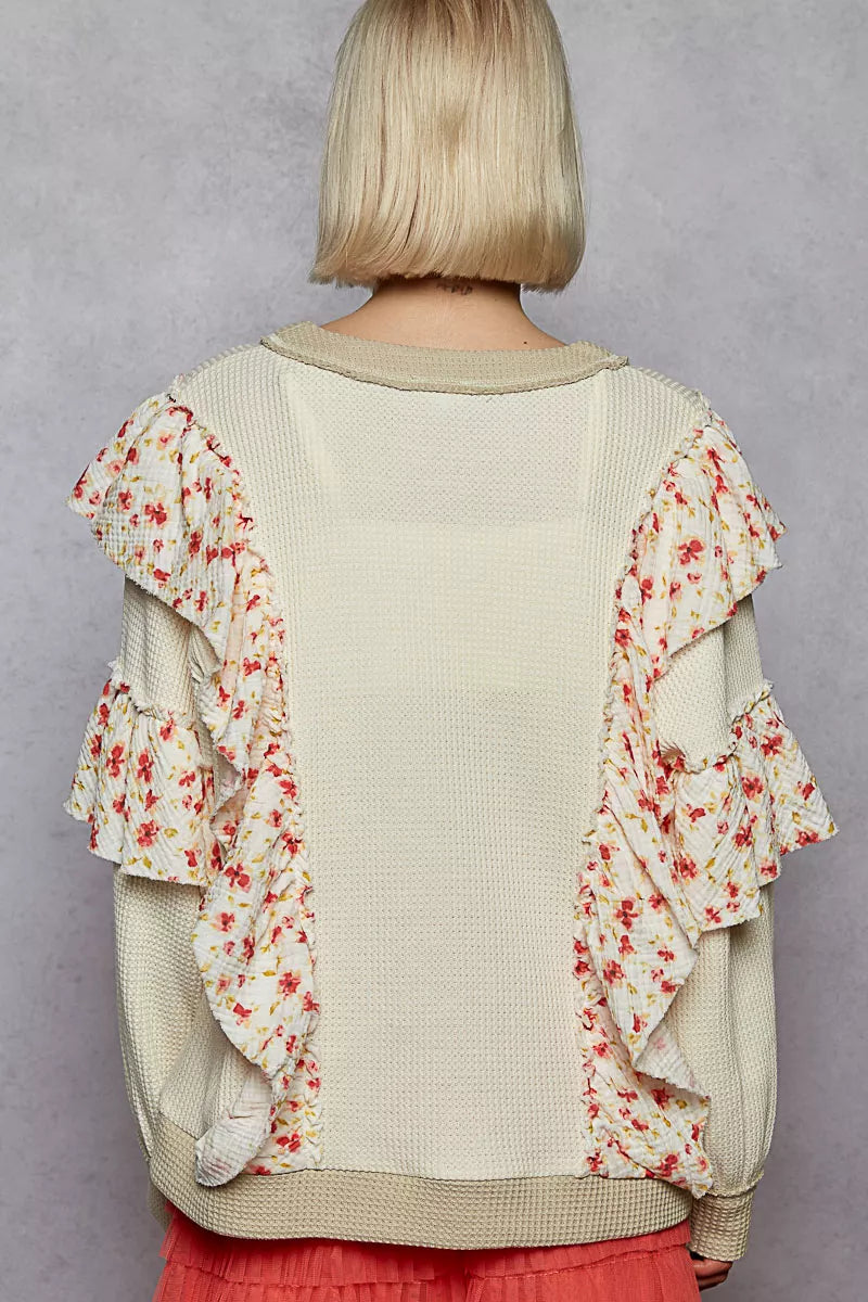 Sweater with Floral Ruffle Detail