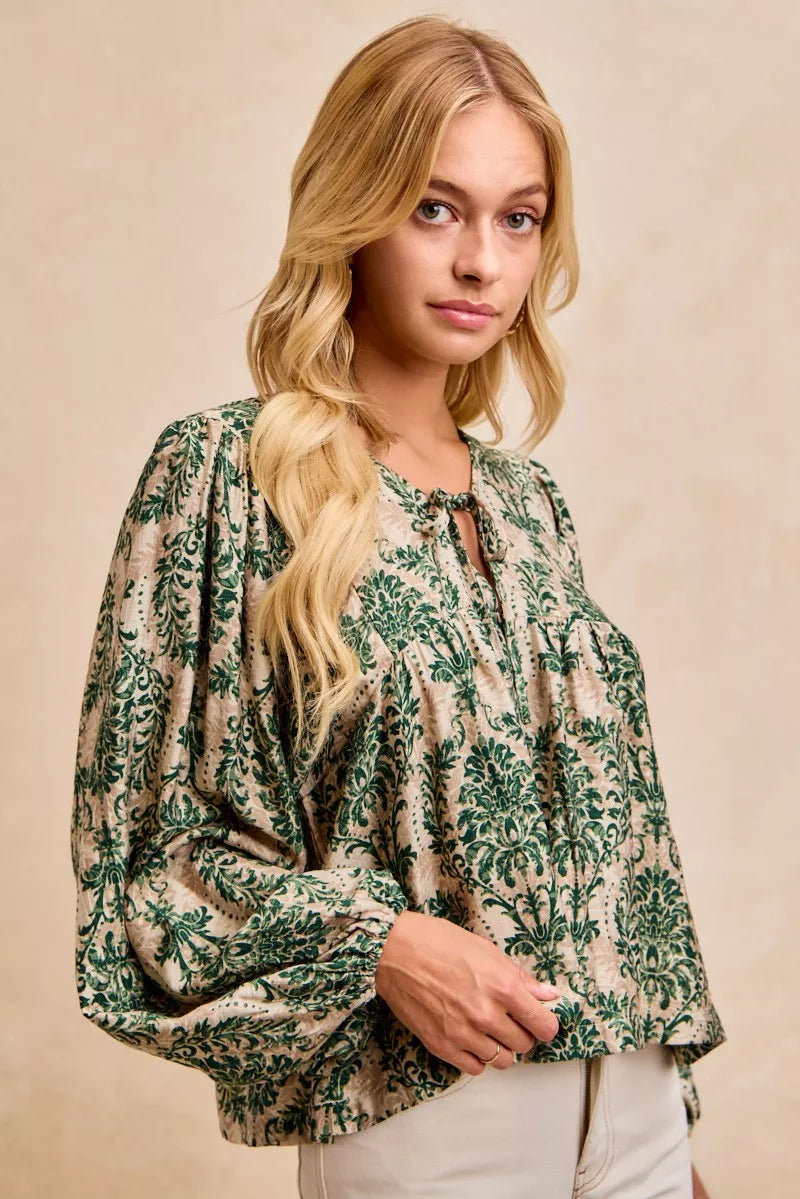 Printed Woven Front Tied Blouse
