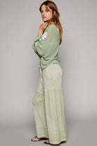 Elastic Waistband Wide Leg Pants with Drawstring