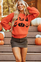 Pumpkin Print Drop Shoulder Sweater