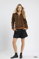 Umgee Leopard Print Quarter-Zip Sweatshirt