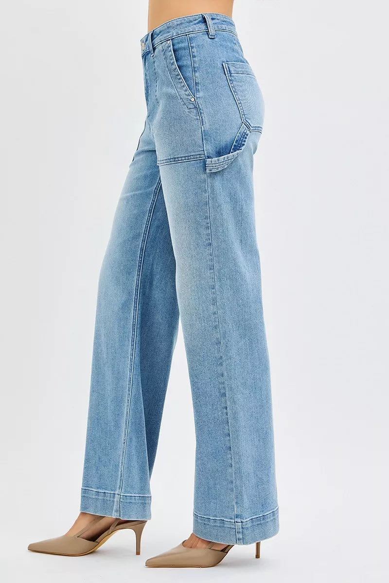 High Rise Straight Leg Jeans with Front Pockets