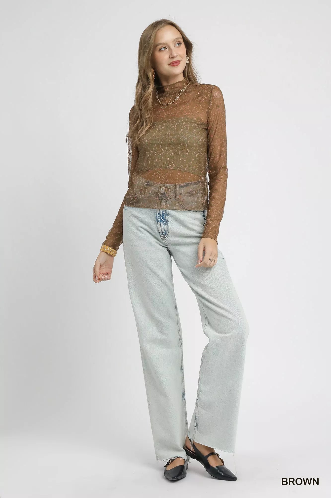 Lace Mesh Long Sleeve Top