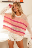 BiBi Hollow Out Yoke Detail Striped Sweater