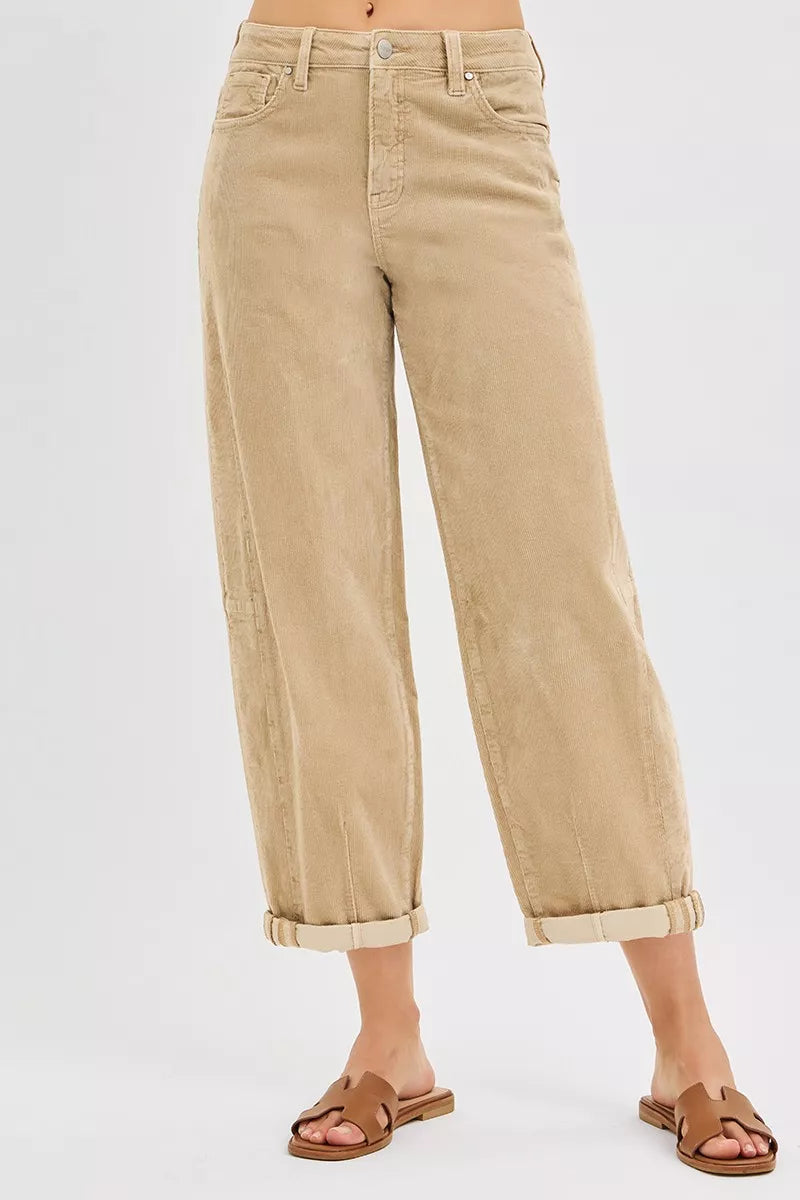 High Rise Crop Barrel Corduroy Pants