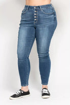 High Rise Button Fly Skinny Jeans