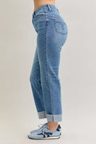 Judy Blue High Waist Bf Criss-cross Mild Destroy Jeans with Single Cuff