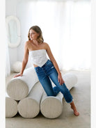 ECO FRIENDLY CORSET CROP FLARE JEANS