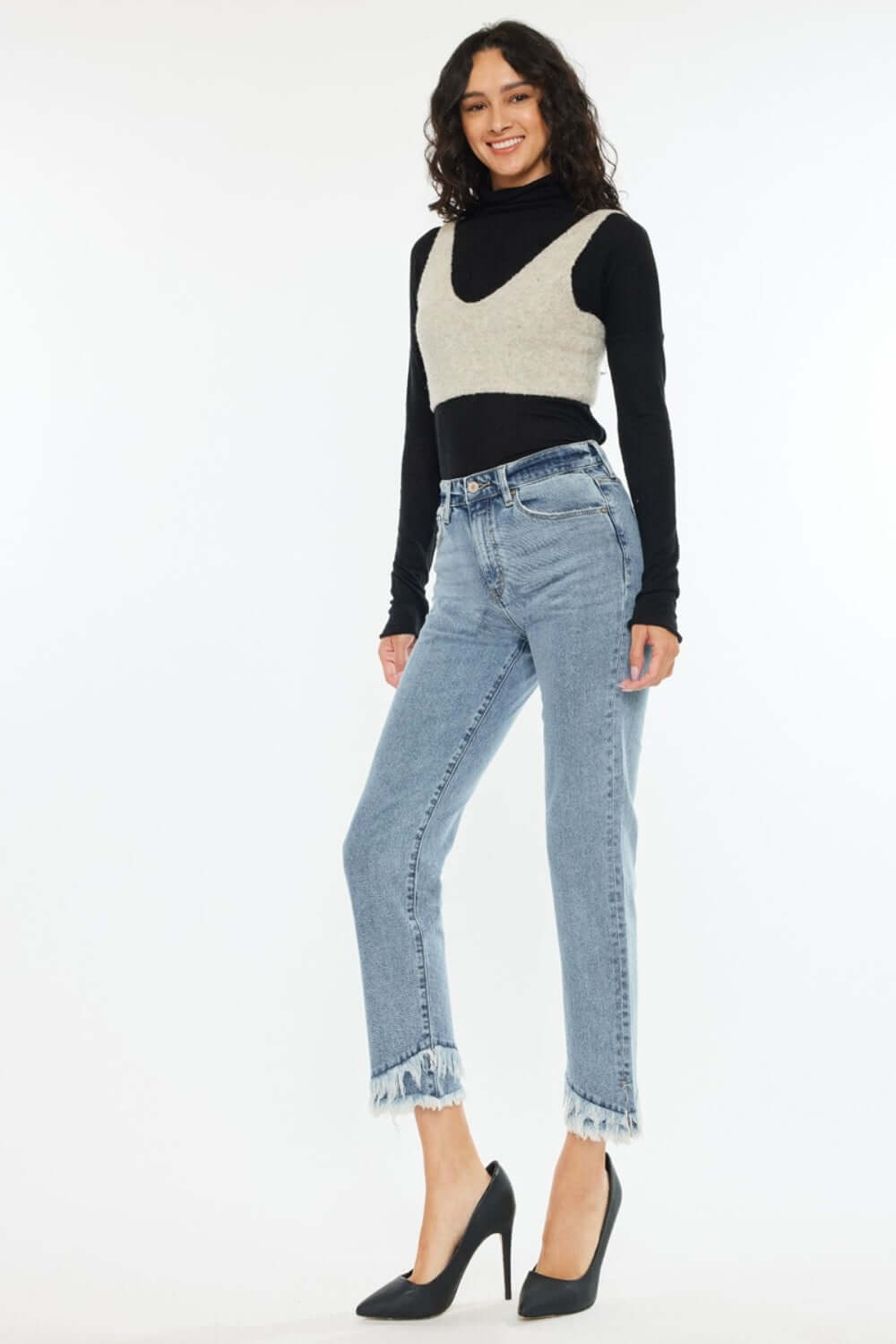 Raw Hem High Rise Straight Jeans