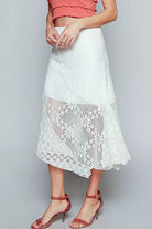 POL Ruffled Floral Lace Skirt with Unbalanced Hem