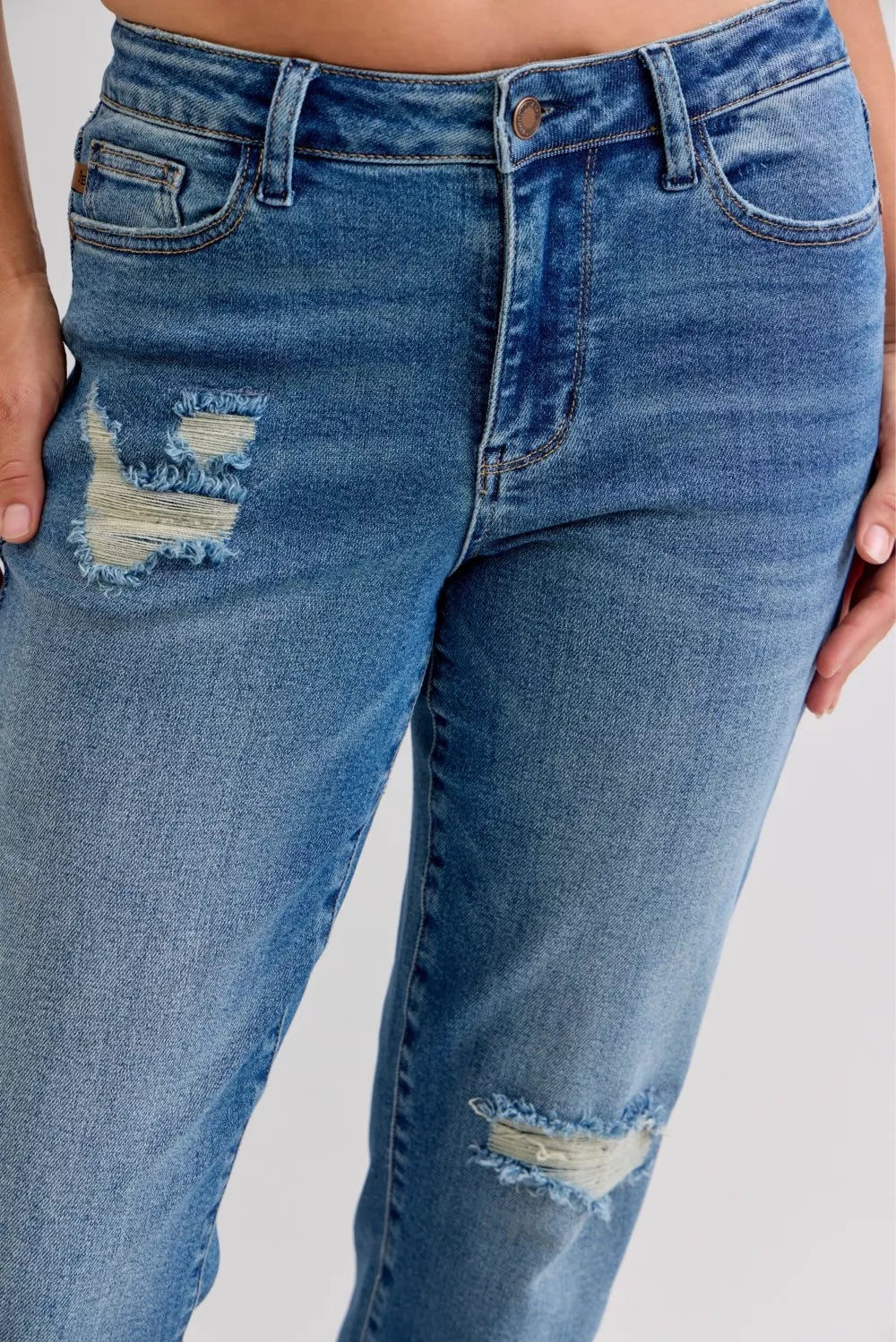 Mid Rise Boyfriend Destroy Release Hem Jeans