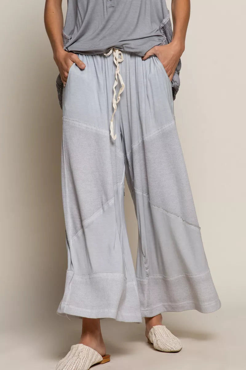 Elastic Waistband Wide Leg Pants with Drawstring