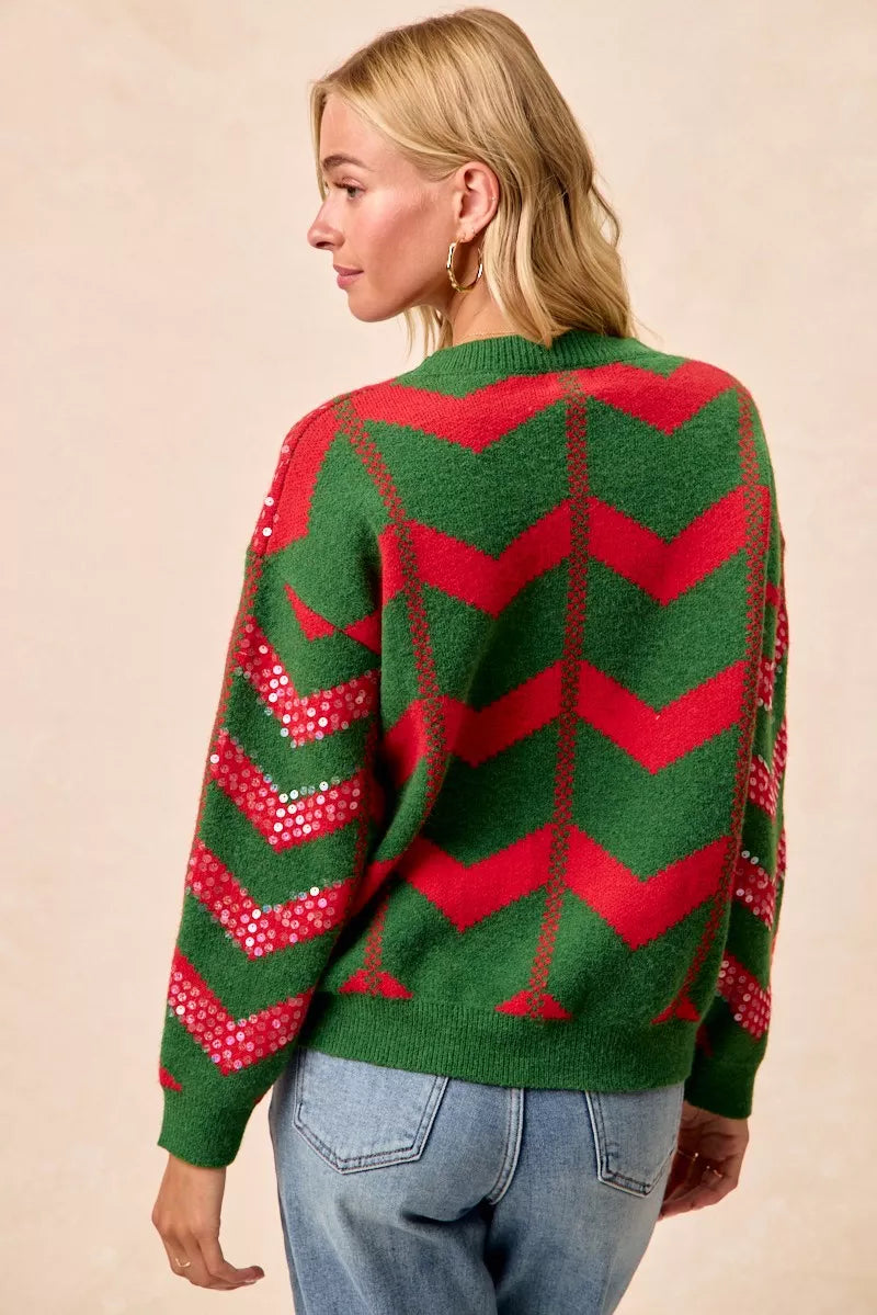 Chevron Sequins Detail Sweater