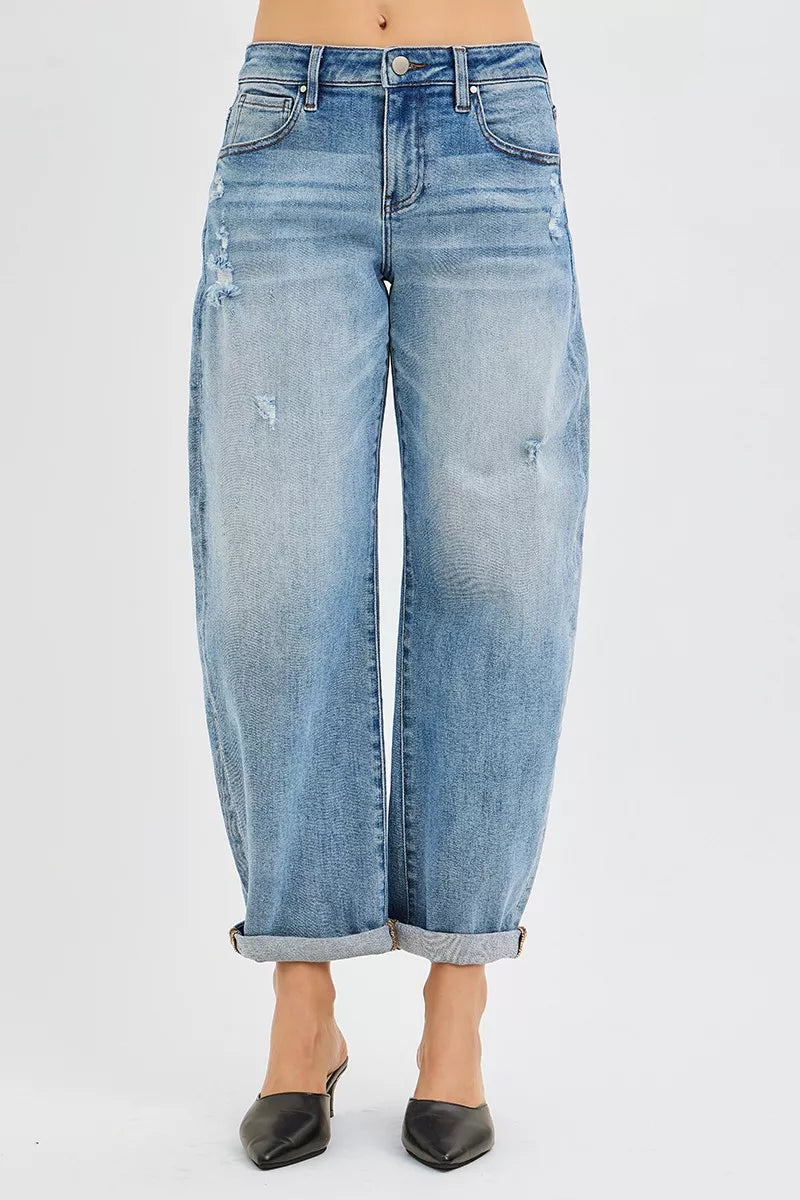 Slouchy Ankle Length Barrel Jeans with Cuffs