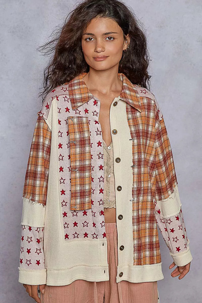 Plaid Contrast Button Down Shacket