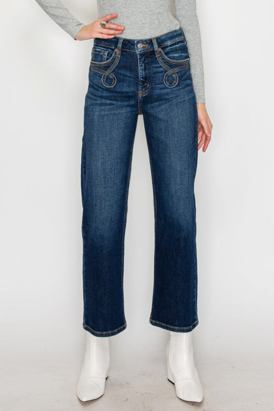 High Rise Ankle Straight Jeans