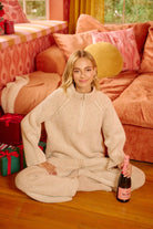 Rib Textured Knit Collared Top with Zip Up