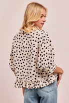 Polka Dot Peplum Top with Front Button