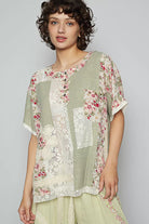 Lace Floral Pattern Top with Patch Detail