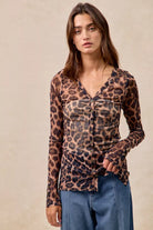 Leopard Printed Mesh Button Up Shirt