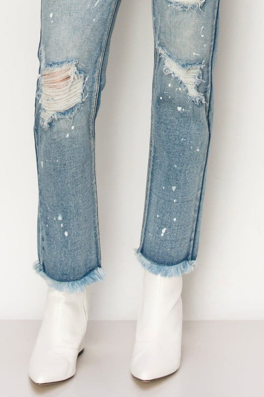 High Rise Distressed Straight Jeans