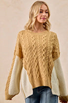 BiBi Cable Knit With Hacci Combo Sweater With Uneven Hem Detail