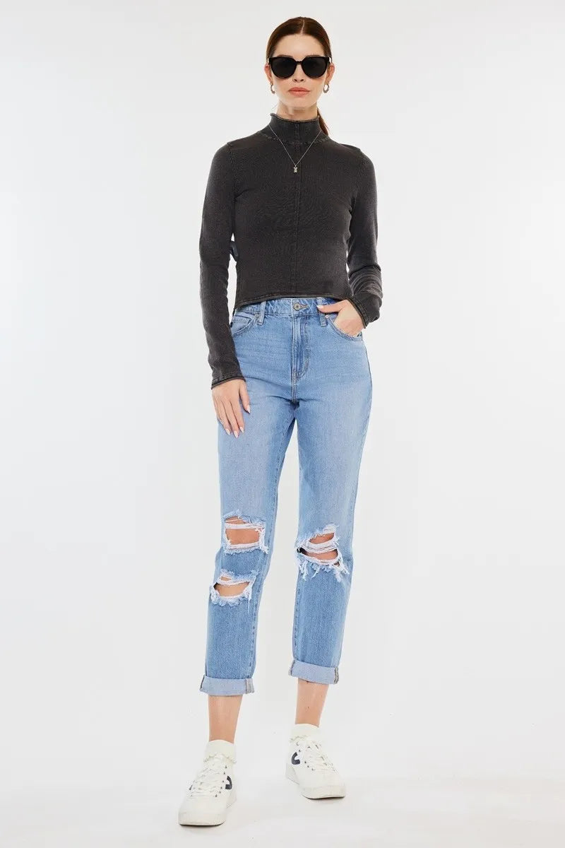 Kancan High Rise Distressed Mom Jeans