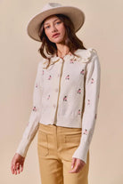 Collared Floral Embroidered Button Down Cardigan