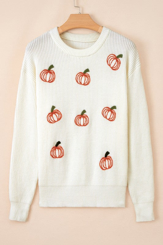 Pumpkin Embroidered Sweater