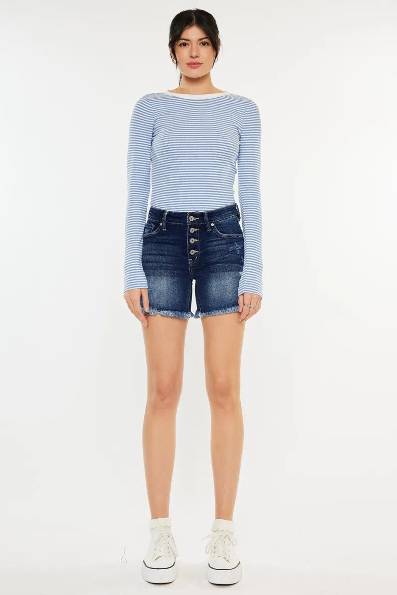 Mid Rise Button Fly Denim Shorts